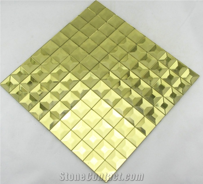 Pm011 Gold Diamond Mirror Glass Mosaic Decorative Tile