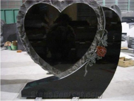 Mongolia Black Basalt Tombstone,Western Style Polished Monument Design,Heart Cross Gravestone