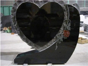 Mongolia Black Basalt Tombstone,Western Style Polished Monument Design,Heart Cross Gravestone