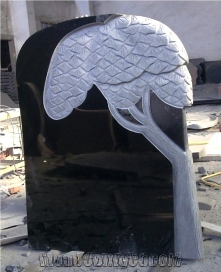 Mongolia Black Basalt Tombstone,Western Style Polished Monument Design,Heart Cross Gravestone