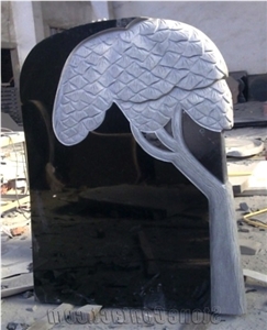 Mongolia Black Basalt Tombstone,Western Style Polished Monument Design,Heart Cross Gravestone