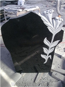 Mongolia Black Basalt Tombstone,Western Style Polished Monument Design,Heart Cross Gravestone