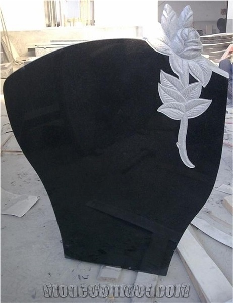 Mongolia Black Basalt Tombstone,Western Style Polished Monument Design,Heart Cross Gravestone