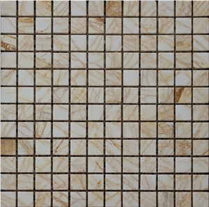 China Yellow Marble Mosaics Manufacture Stone Mosaics 23x23mm Yellow/White Polished Square A044s-23