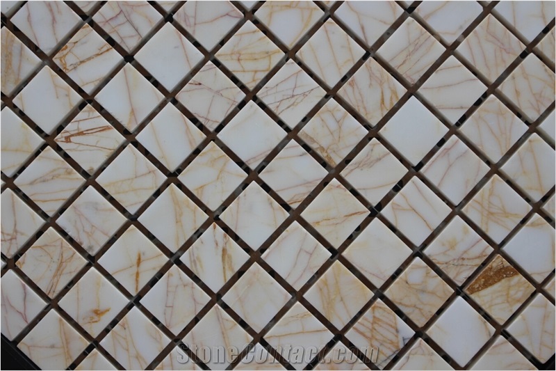 China Yellow Marble Mosaics Manufacture Stone Mosaics 23x23mm Yellow/White Polished Square A044s-23