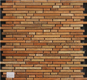 China Yellow Marble Mosaics Manufacture Stone Mosaics Linear Brown Ml-105