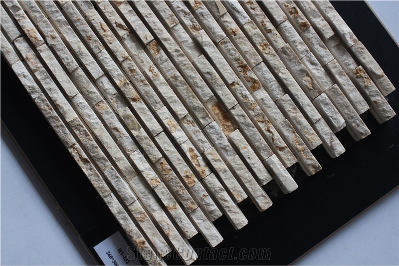 Giallo Atantide Mosaic Manufacture China Rough Stone Mosaics Linear White/Yellow Hy-132