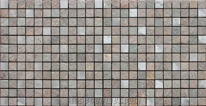 Natural Marble Mixed Glass Mosaic Manufacture China Stone Mixed Aluminum Alloy 23x23mm Square Multicolor Hy-25