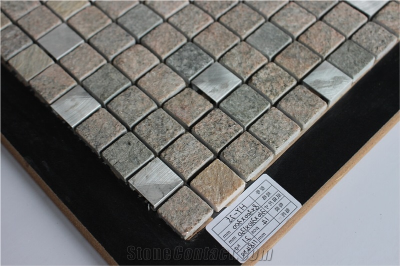 Natural Marble Mixed Glass Mosaic Manufacture China Stone Mixed Aluminum Alloy 23x23mm Square Multicolor Hy-25