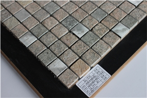 Natural Marble Mixed Glass Mosaic Manufacture China Stone Mixed Aluminum Alloy 23x23mm Square Multicolor Hy-25