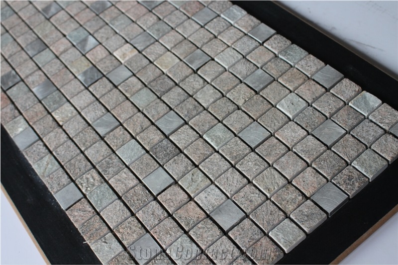 Natural Marble Mixed Glass Mosaic Manufacture China Stone Mixed Aluminum Alloy 23x23mm Square Multicolor Hy-25