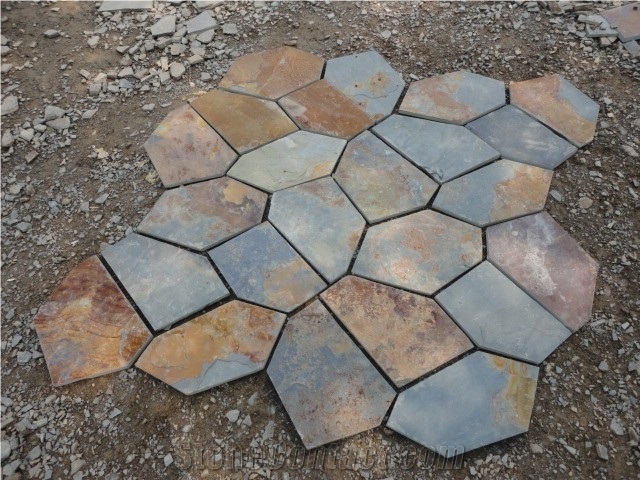 China Slate Flagstone & Pavers, Rusty Slate Paving Stone