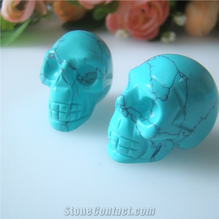 Natural Blue Xihuitl Onyx Skull Carving Handcrafts