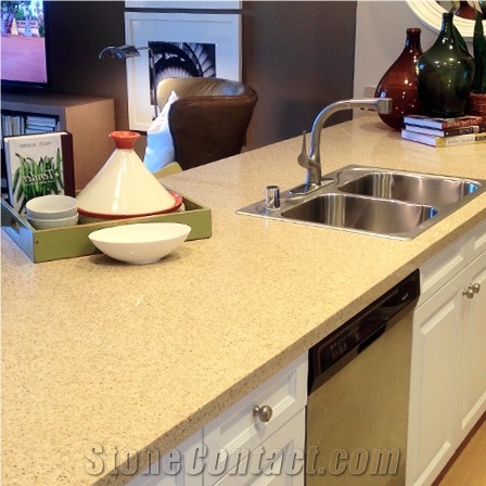 China White Engineered Quartz Stone Kitchen Countertop, Custom Vanity Top
