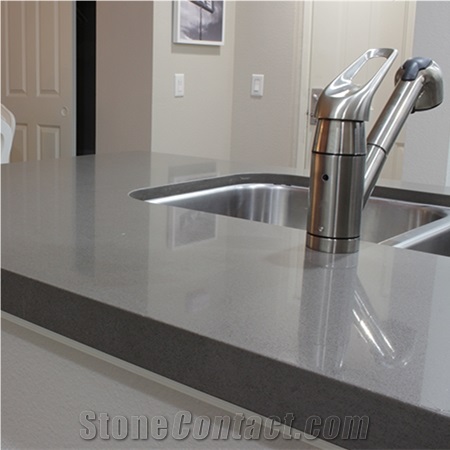 China White Engineered Quartz Stone Kitchen Countertop, Custom Vanity Top