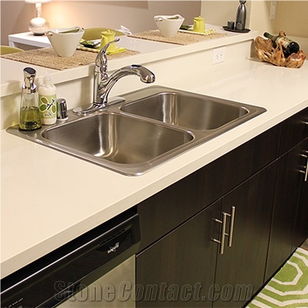 China White Engineered Quartz Stone Kitchen Countertop, Custom Vanity Top