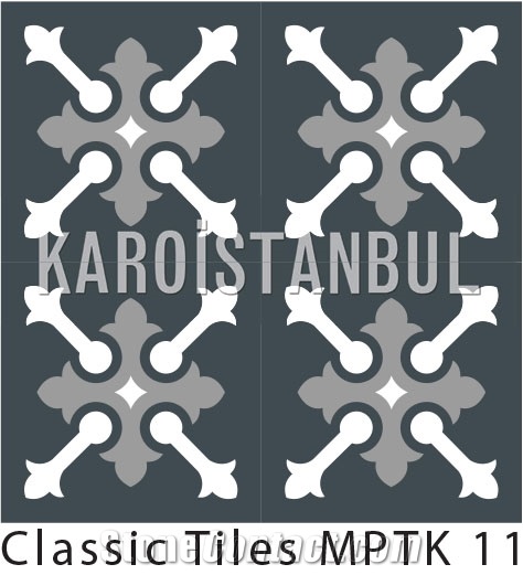 Encaustic Cement Tile, Black and Grey Terrazzo and Quartz Stone Tiles