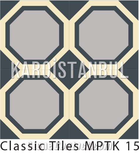 Encaustic Cement Tile, Black and Grey Terrazzo and Quartz Stone Tiles