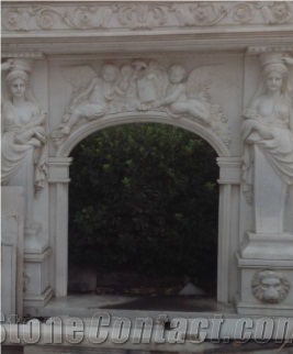 China Han White Marble Curved Angel Weastern Style Gate