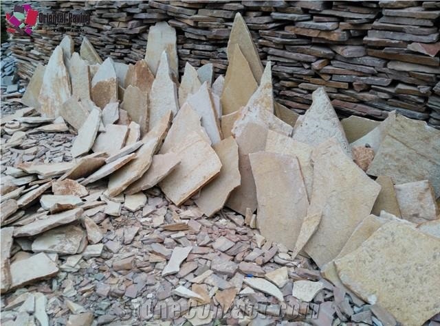 Yellow Slate Flagstone Pavers,Flag Stone Countryard,Flagstone Walkway Pavers,Flagstone Road Paving