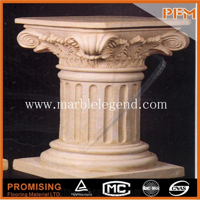 Beige Marble Column, Solid Stone Column,Factory Direct Marble Curved Columns