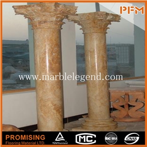 Beige Marble Stone Pillars for Porches,Roman Pillar Cap Rounded Column Marble Pillar,Beige Marble Indoor Decorative Columns
