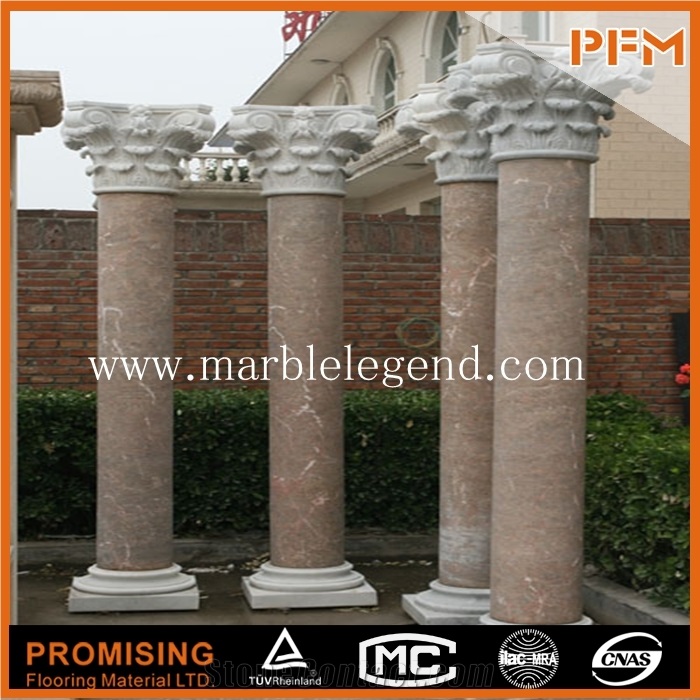 Beige Marble Stone Pillars for Porches,Roman Pillar Cap Rounded Column Marble Pillar,Beige Marble Indoor Decorative Columns