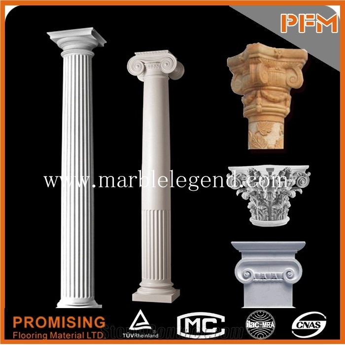 Natural Stone White Marble Hand Carved Decorative Column