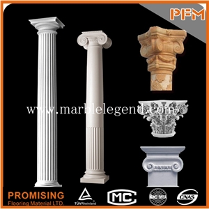 Natural Stone White Marble Hand Carved Decorative Column