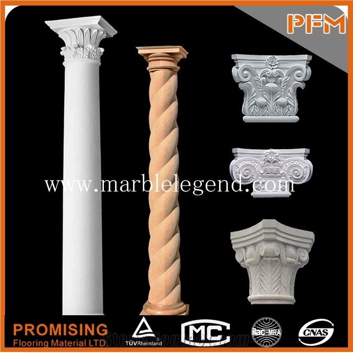 Natural Stone White Marble Hand Carved Decorative Column
