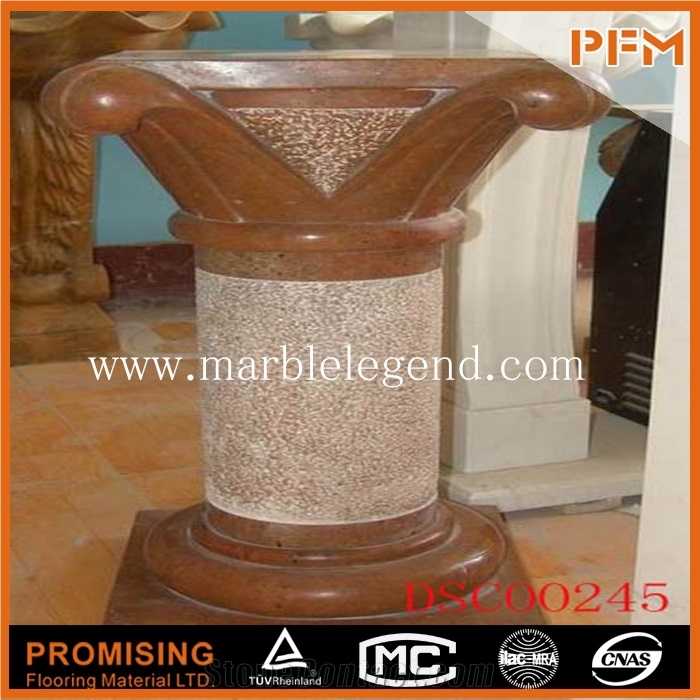 Red Marble Hand Carved Roman Column, New Fashoin Low Price Column for Decoration