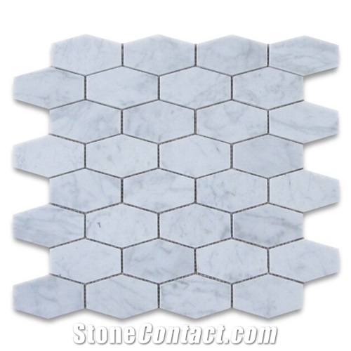 Carrara White Marble Elongated Hexagon Mosaic Pattern Tile Polished Wall Panel,Bathroom Floor Covering