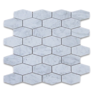 Carrara White Marble Elongated Hexagon Mosaic Pattern Tile Polished Wall Panel,Bathroom Floor Covering