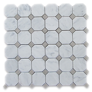 Carrara White Marble Elongated Hexagon Mosaic Pattern Tile Polished Wall Panel,Bathroom Floor Covering