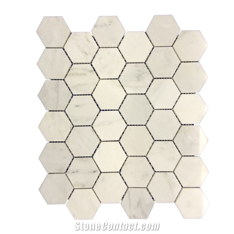 Calacatta Carrara White Marble Hexagon Mosaic Pattern Tiles,Wood Grain Marble Wall Bathroom Floor Mosaic Tile Interior Stone