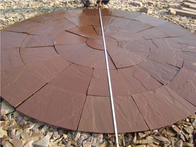 Mandana Circle, Red India Sandstone Pavers & Cube Stone for Circle
