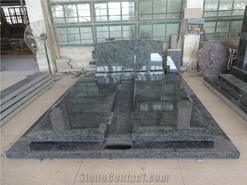 Olive Green Granite Monument, Double Design Tombstone, European & Australian Style Headstone