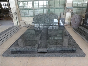 Olive Green Granite Monument, Double Design Tombstone, European & Australian Style Headstone