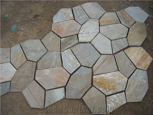 China Yellow Slate Flagstone Driveway, Yellow Slate Tiles & Slabs
