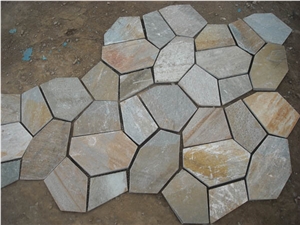 China Yellow Slate Flagstone Driveway, Yellow Slate Tiles & Slabs