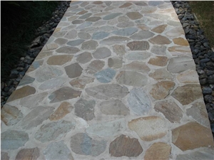 China Yellow Slate Flagstone Driveway, Yellow Slate Tiles & Slabs