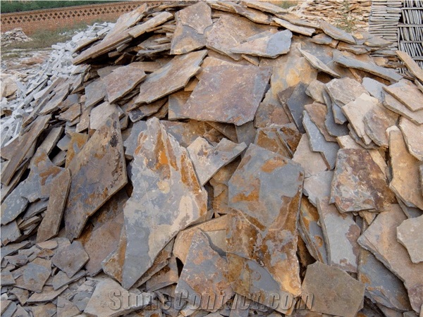China Yellow Slate Flagstone, Yellow Slate Slate Tiles & Slabs