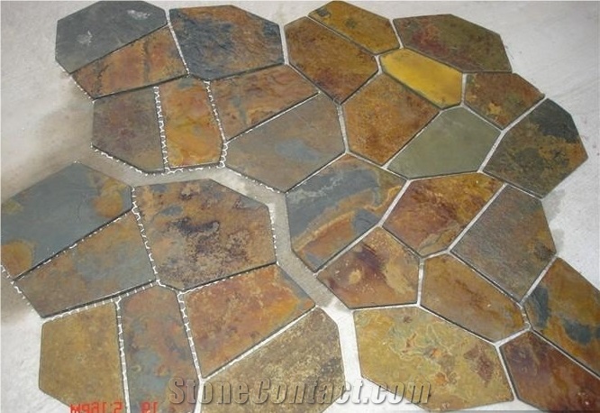 China Yellow Slate Flagstone, Yellow Slate Slate Tiles & Slabs
