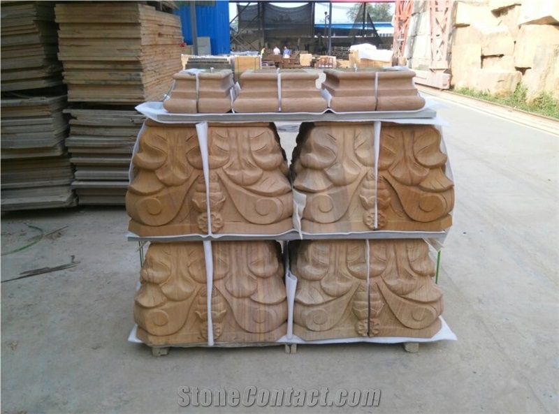 Yellow Sandstone Column Base,Outdoor Sandstone,Dimension Sandstone Column