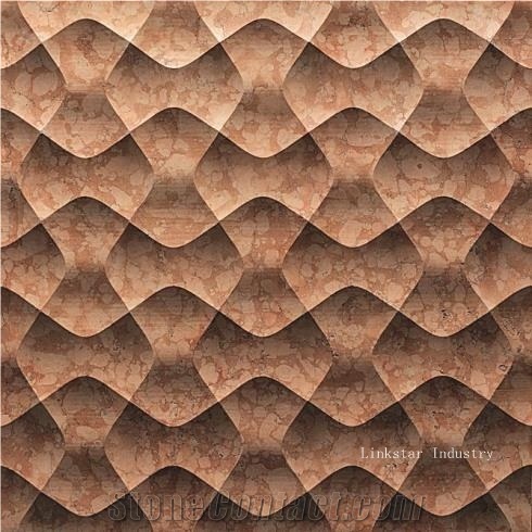 Natural Stone Red Marble 3d Cnc Feature Wall Tiles