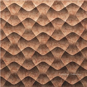 Natural Stone Red Marble 3d Cnc Feature Wall Tiles