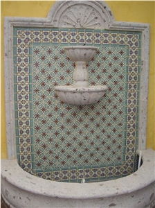 Pinion Mancha Cafe Cantera Wall Fountain with Hand Painted Tiles 4908
