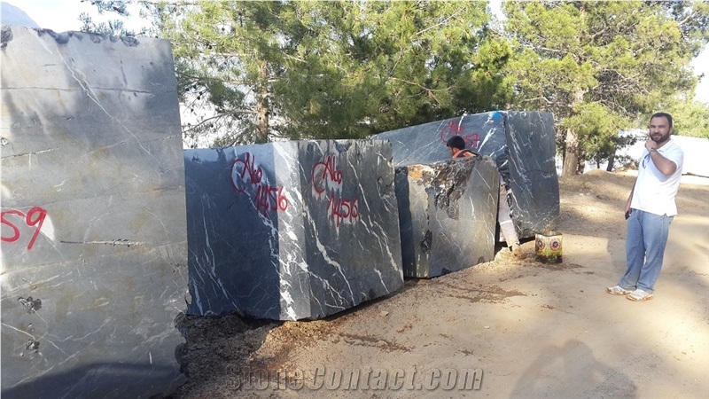 Turcomer Black Marble Blocks, Black and White Sardegna Marble Blocks