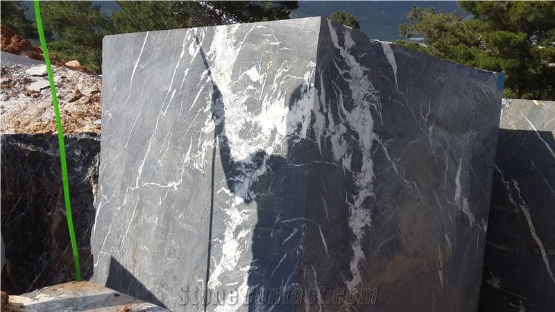 Turcomer Black Marble Blocks, Black and White Sardegna Marble Blocks