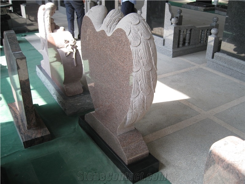 Chinese Mahogany Granite Heart Monuments, Angel Tombstones, Gravestone Headstone